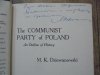 Marian Kamil Dziewanowski • The Communist Party of Poland. An Outline of History [dedykacja autora]